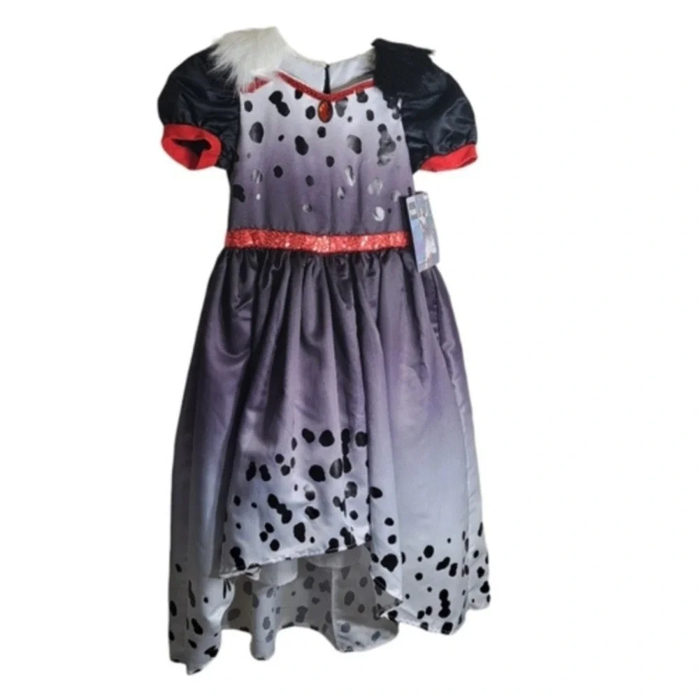 Disguise Girl's M (8-10) Disney Cruella De Vil Faux Fur Collar Dress Costume